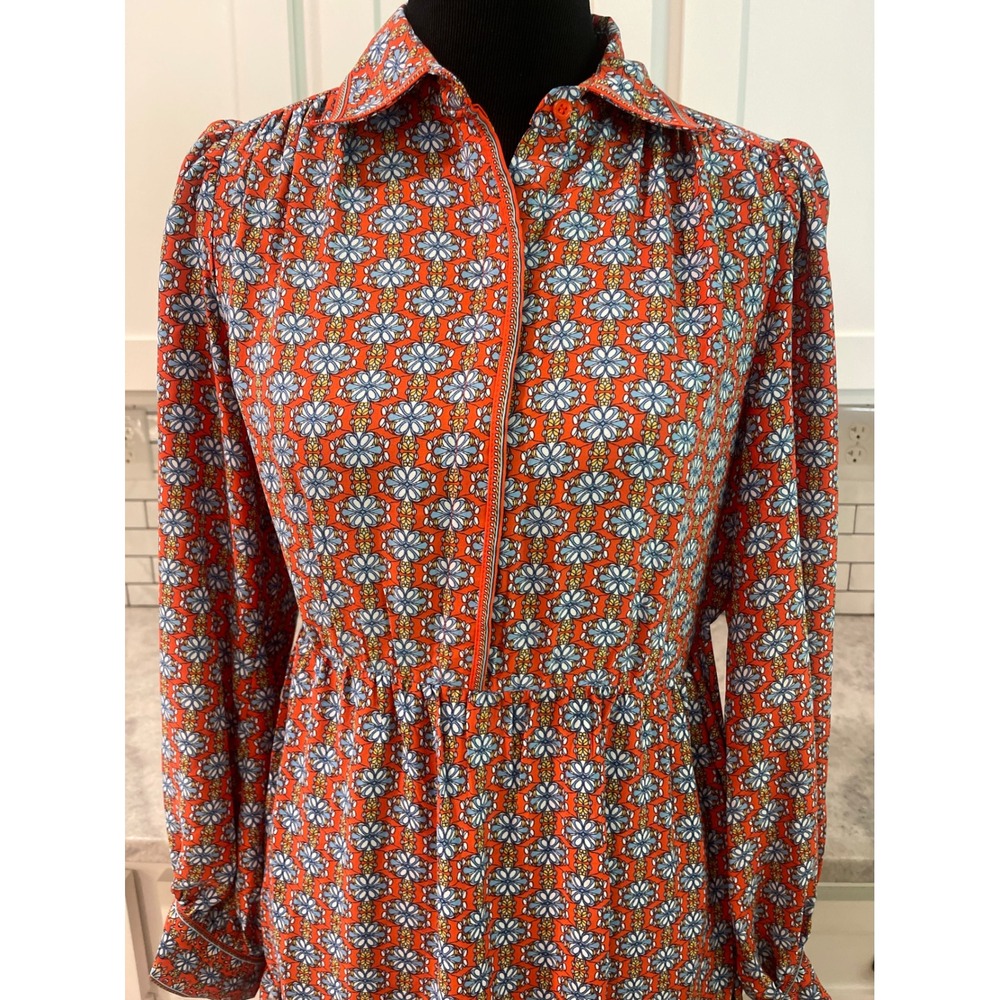 Max Studio Midi Dress Womens Small Orange Blue Floral Tiered Prairie Bohemian - Picture 2 of 12